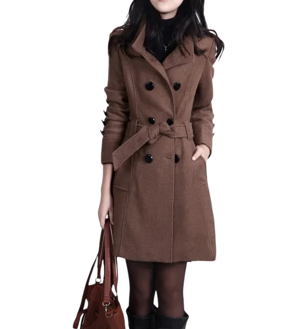 Halflange Wollen Trenchcoat met Ceintuur voor Dames