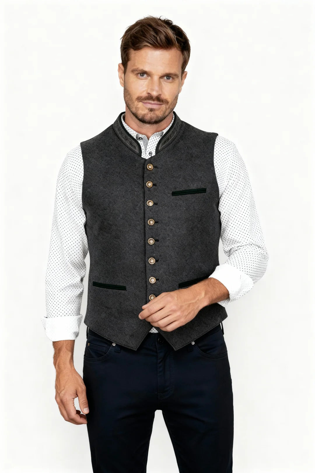 Traditioneel Vest met Opstaande Kraag en Gouden Knopen voor Heren