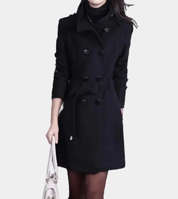 Halflange Wollen Winterjas met Ceintuur voor Dames