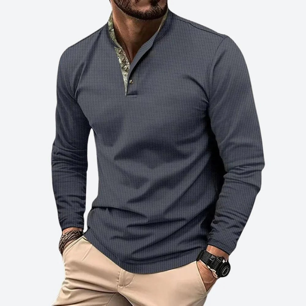 Henley Shirt met Lange Mouwen en Knopen voor Heren