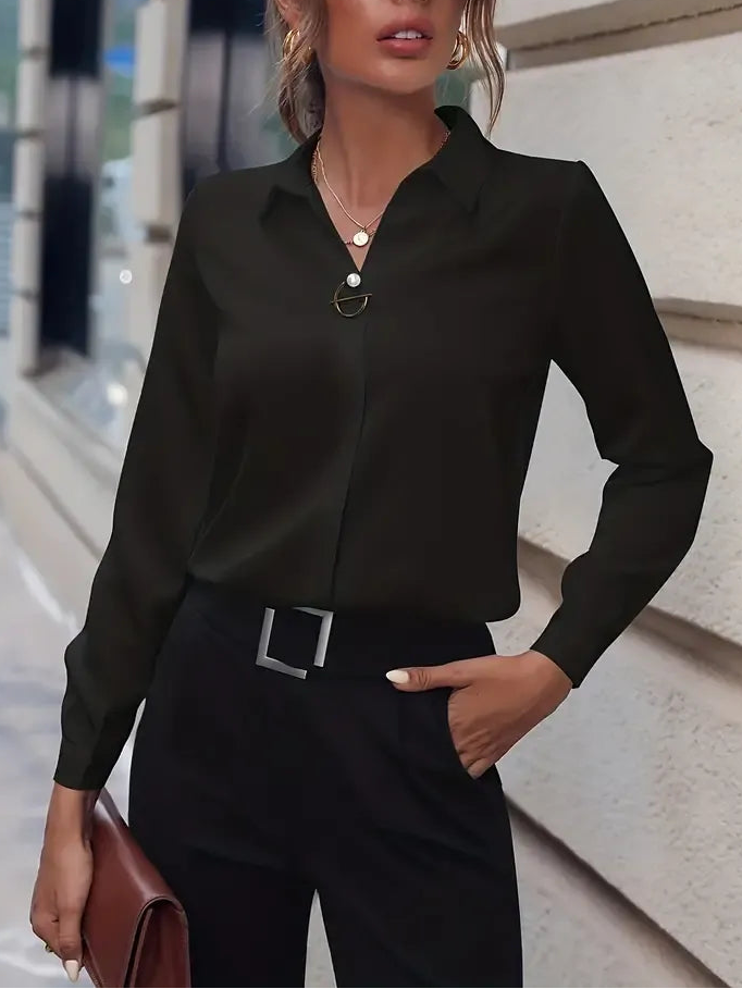 Satijnen Blouse met Lange Mouwen met Kraag voor Dames