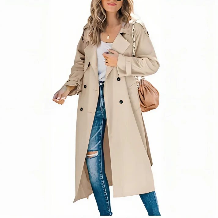 Elegante Dubbele Knoopsluiting Trenchcoat voor Dames