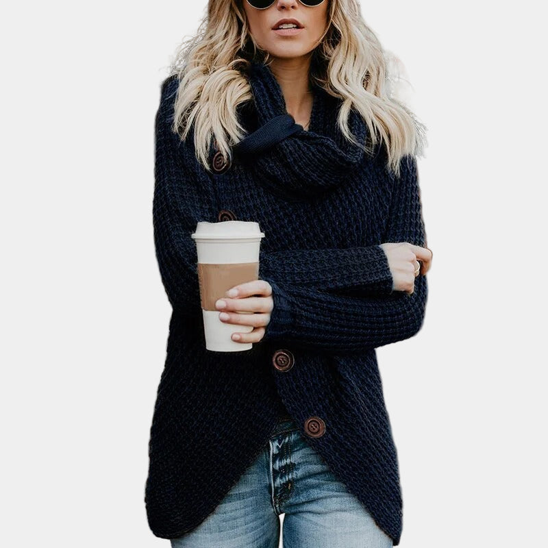 Grof Gebreide Coltrui met Overslag en Knopen voor Dames