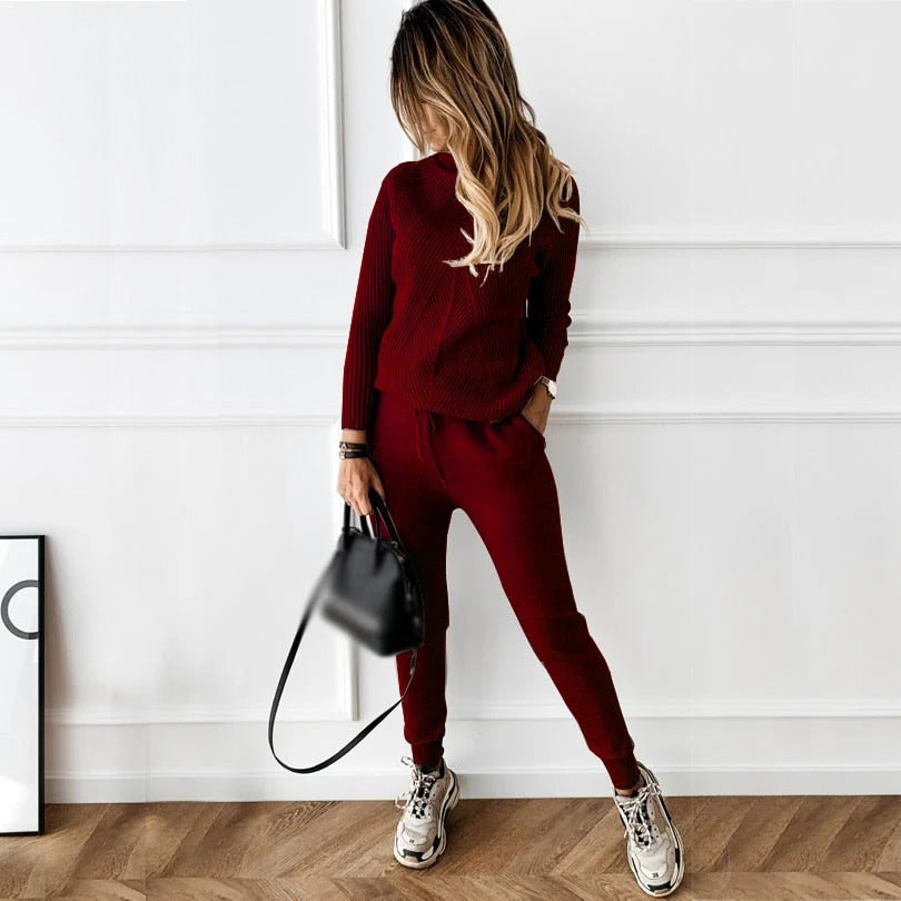 Tweedelige Gebreide Set met Coltrui en Joggingbroek voor Dames