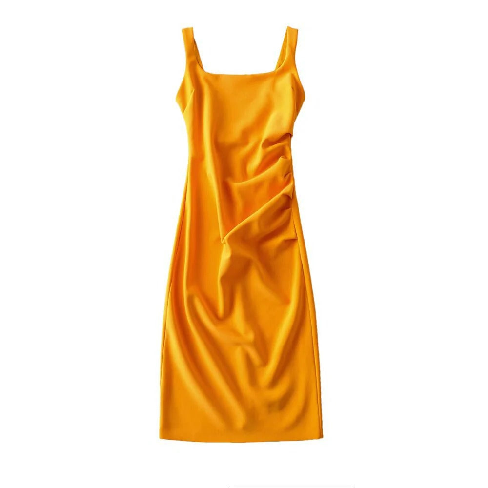 Mouwloze Bodycon Midi Jurk met Plooien voor Dames