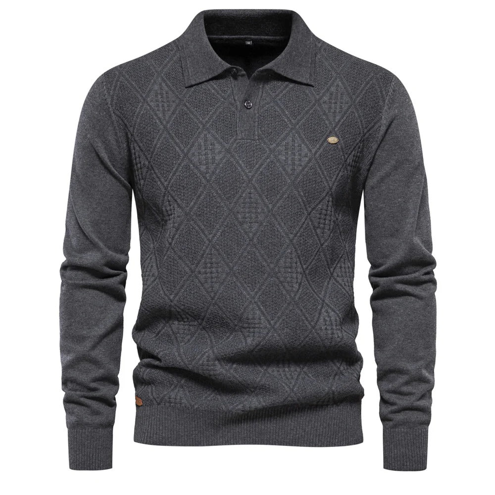 Slim Fit Gebreide Lange Mouw Polo voor Heren
