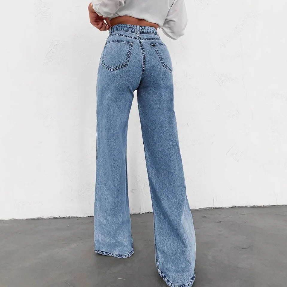 Hoge Taille Gewassen Wijde Jeans voor Dames