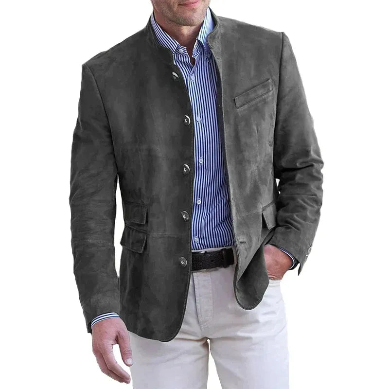 Suede Blazer met Opstaande Kraag voor Heren