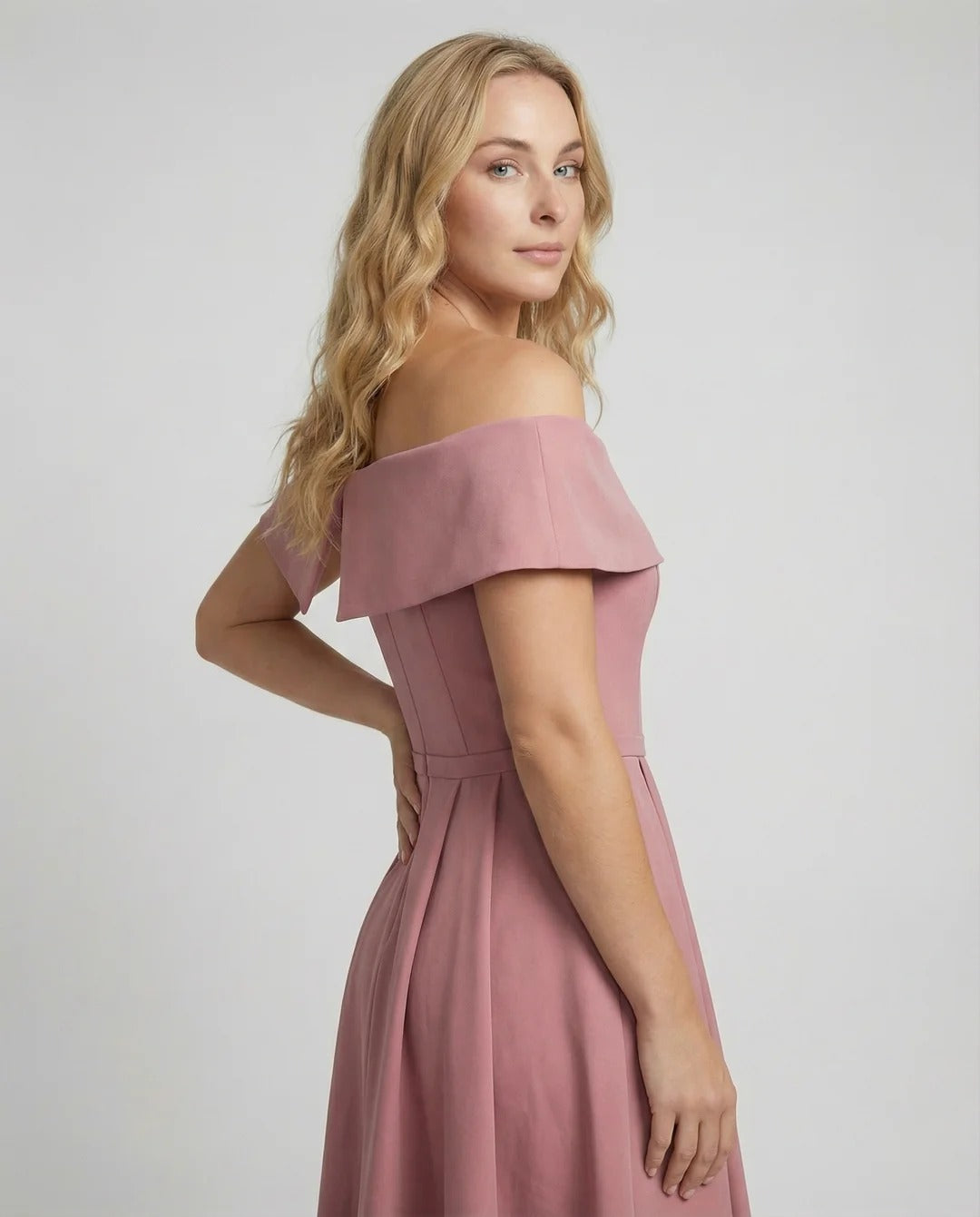 Off-Shoulder Midi Jurk met Plooirok voor Dames