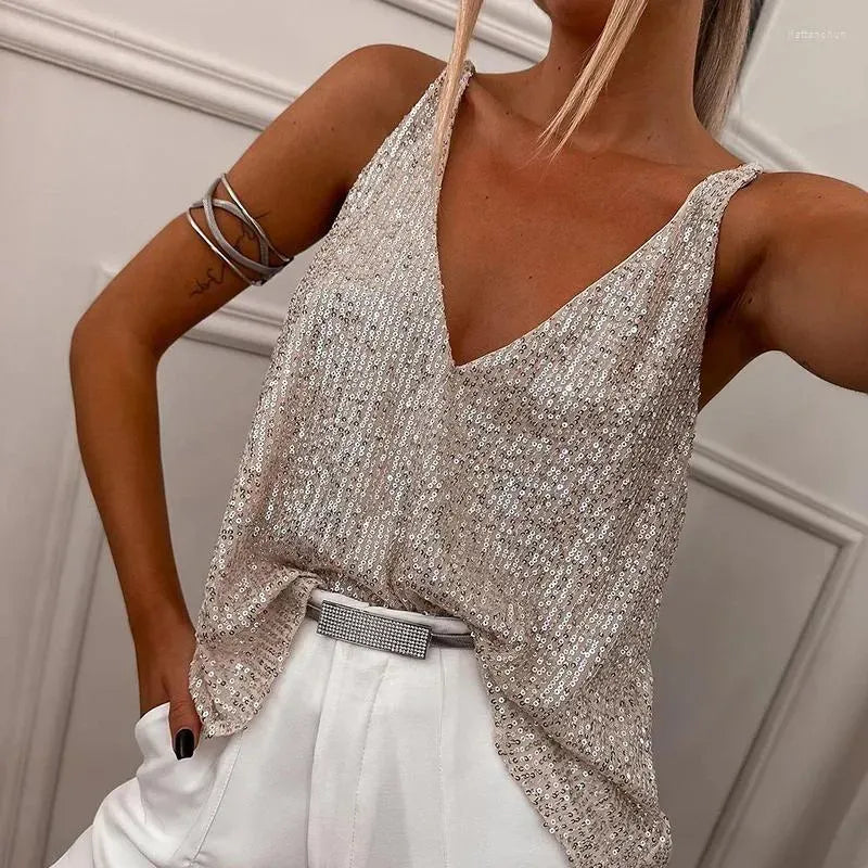 Glitter Top met V-hals voor Dames