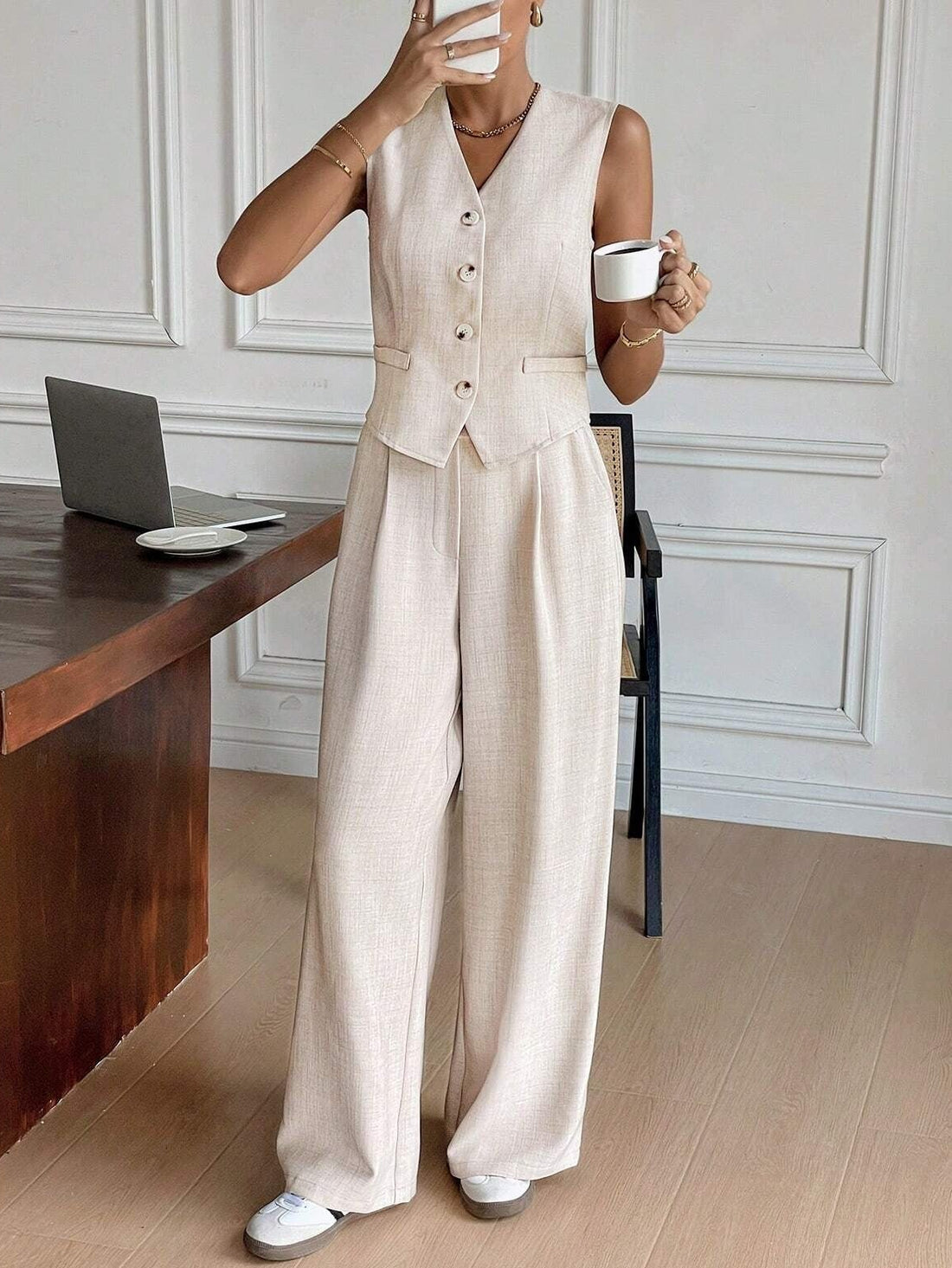 Linnen Set met Gilet en Broek voor Dames