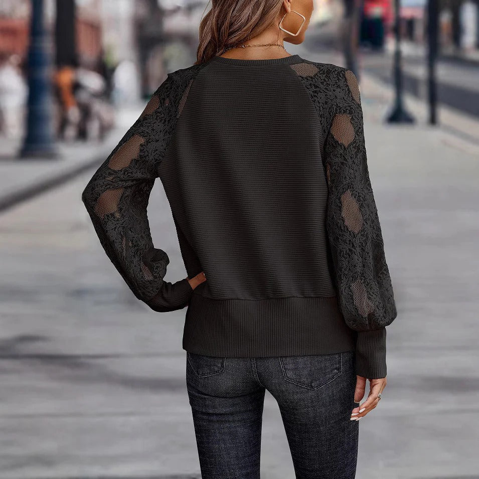 Gebreide Trui met Kanten Raglan Mouwen en V-Hals voor Dames