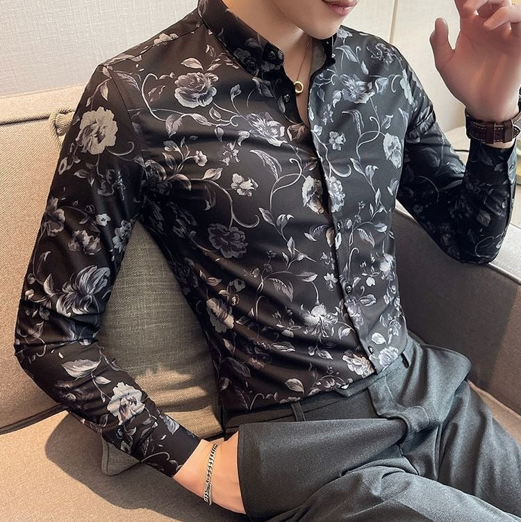 Slim Fit Overhemd met Rozenmotief voor Heren