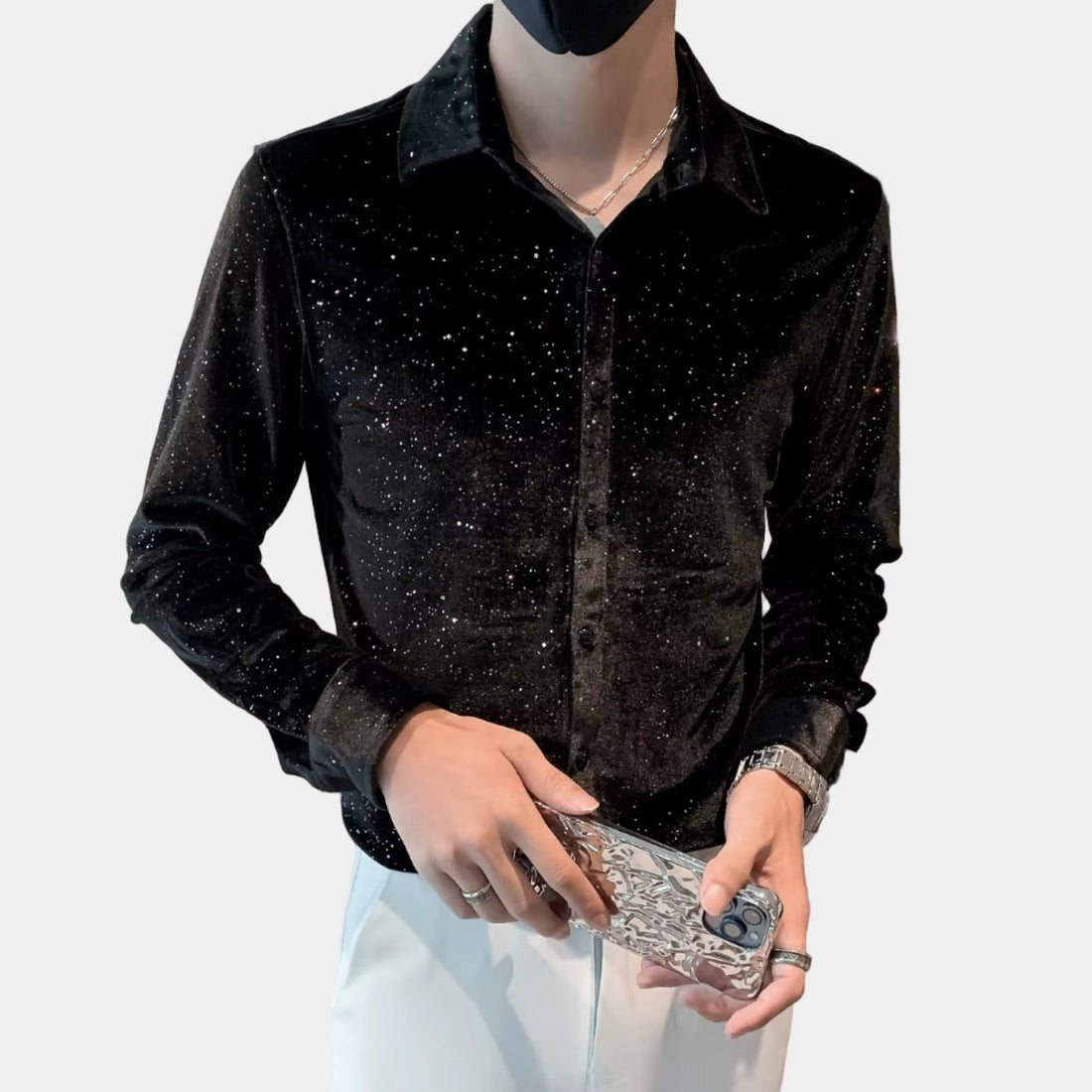 Fluweel Glitter Overhemd met Lange Mouwen voor Heren