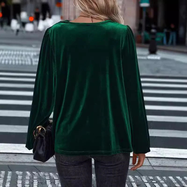Fluwelen Top met Watervalhals en Lange Mouwen voor Dames