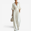 V-Hals Maxi Jumpsuit met Geplooide Details voor Dames