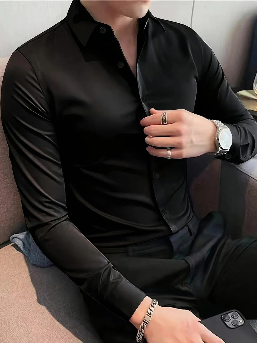 Glanzende Satijnen Blouse voor Heren