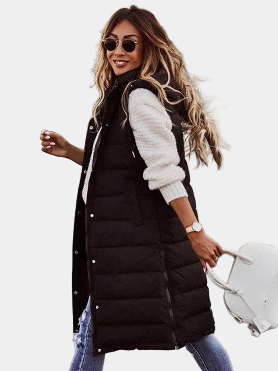Lange Gewatteerde Bodywarmer met Capuchon voor Dames