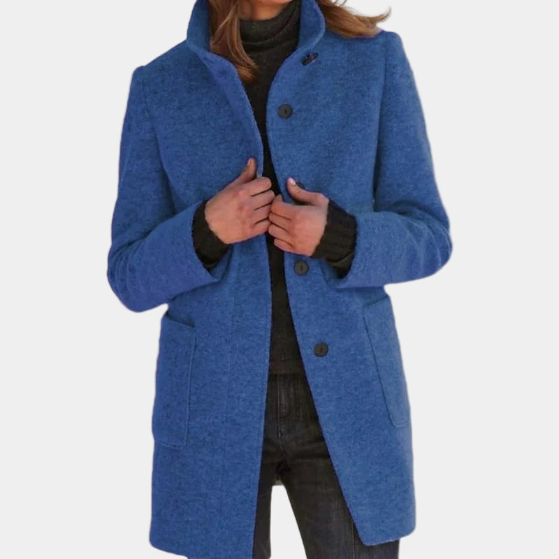 Halflange Winterjas van Wolmix met Opstaande Kraag voor Dames
