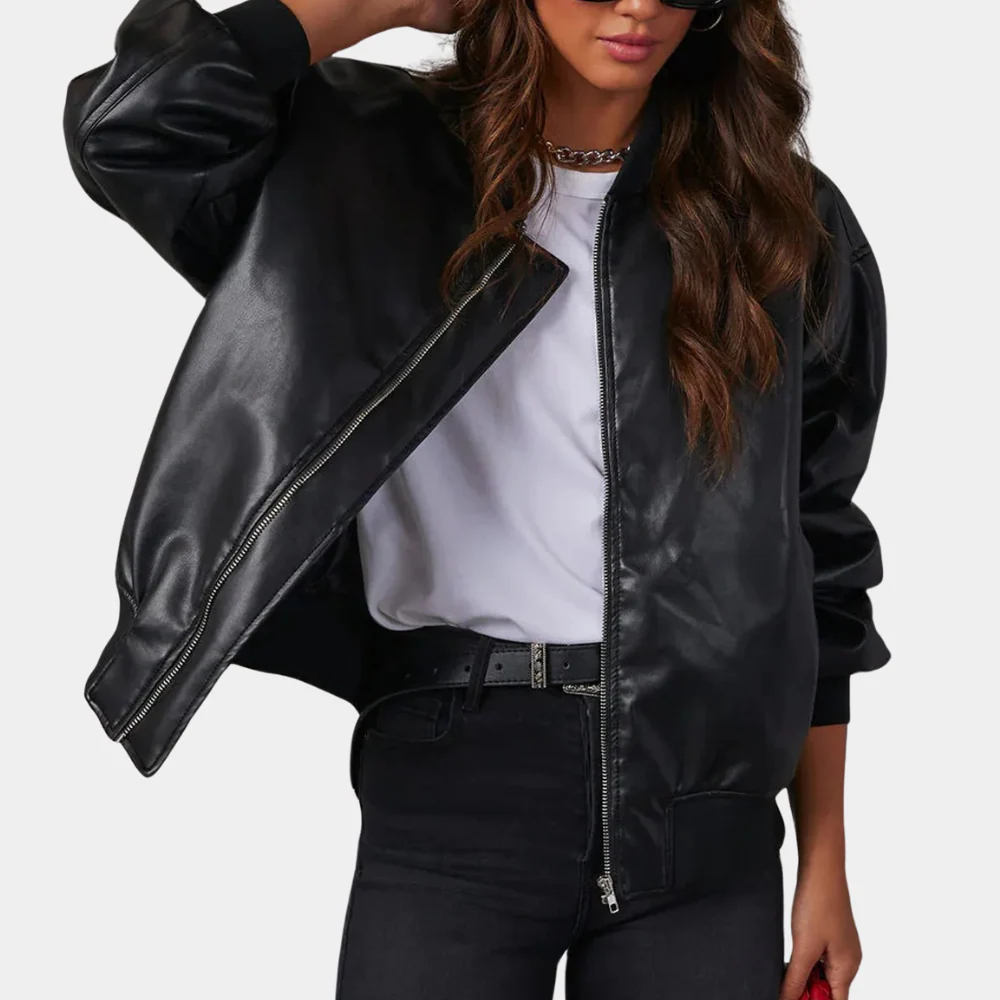 Oversized Leren Bomberjack voor Dames