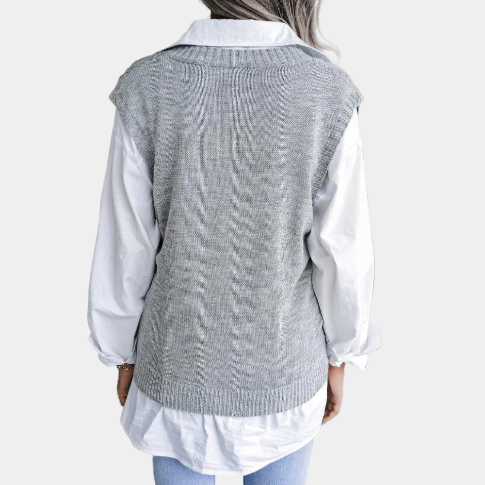 Kabelgebreid V-hals Vest voor Dames