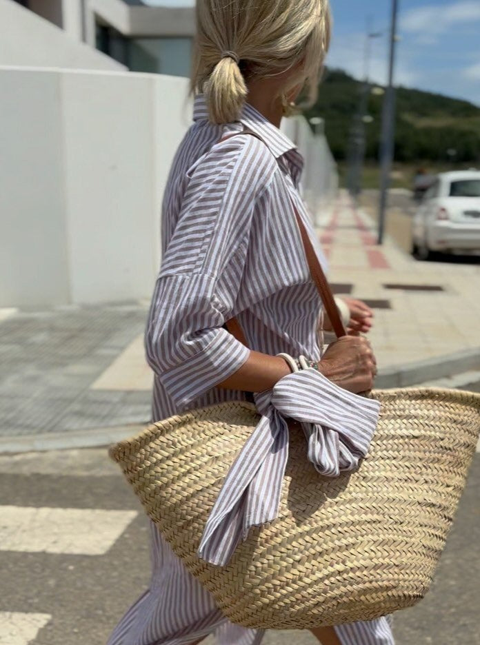 Henrietta | Gestreepte Midi Shirt Jurk met Lange Mouwen voor Dames