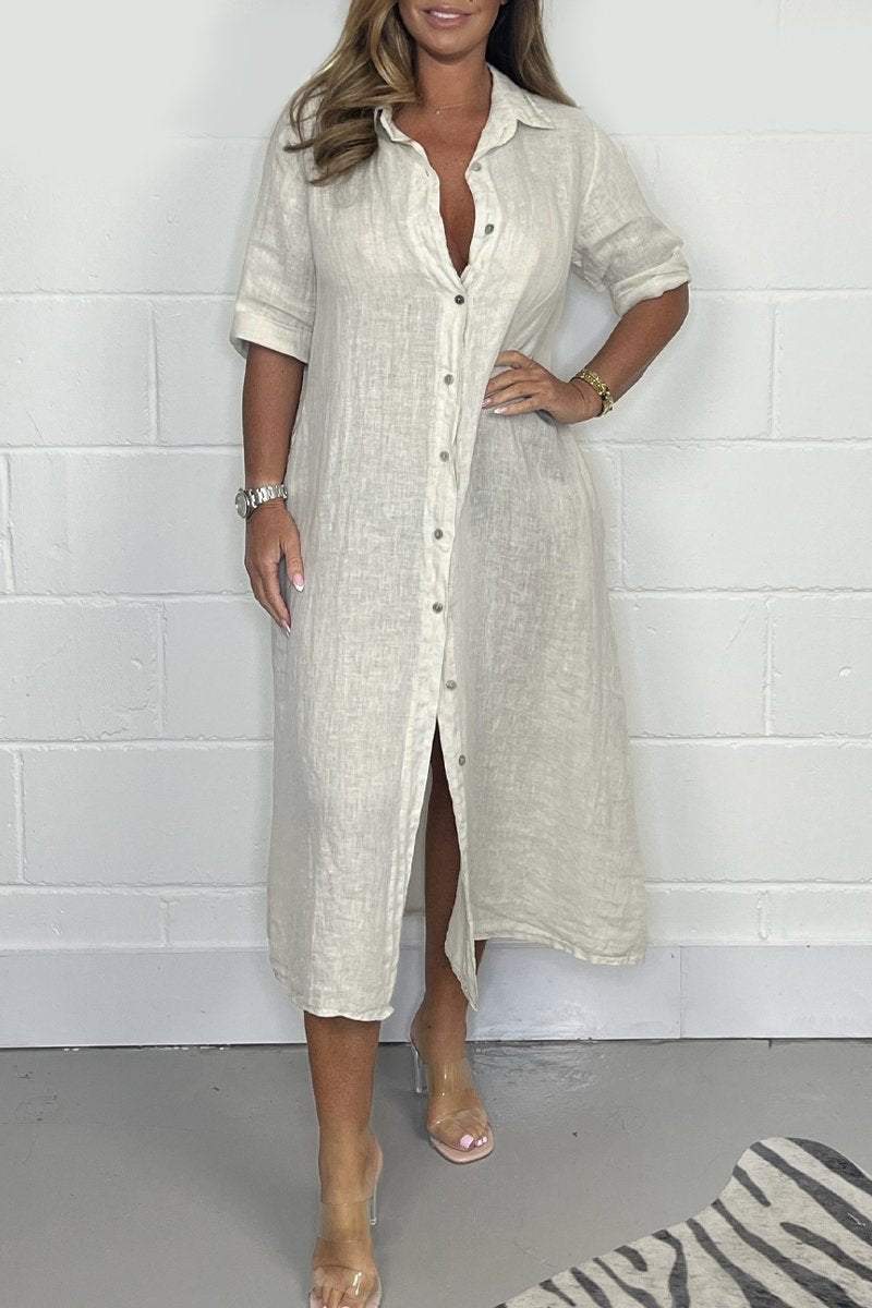 Linnen Button-Down Shirt Dress voor Dames