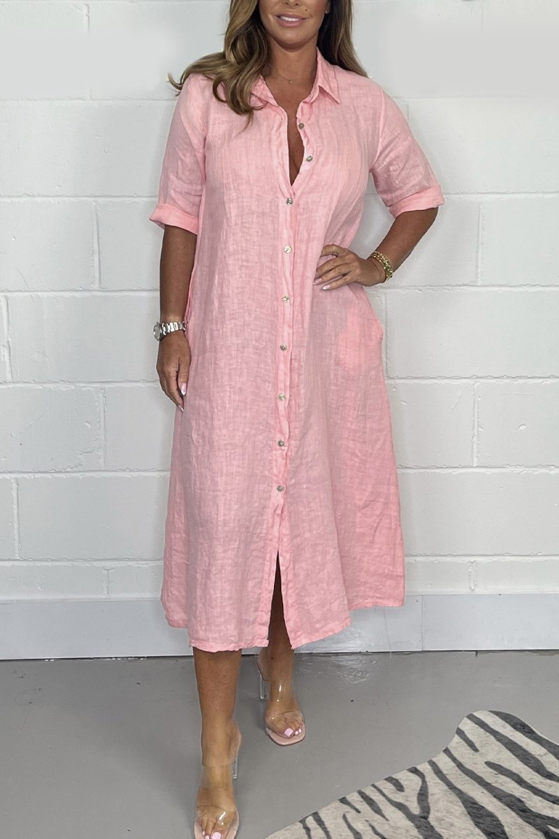 Linnen Button-Down Shirt Dress voor Dames