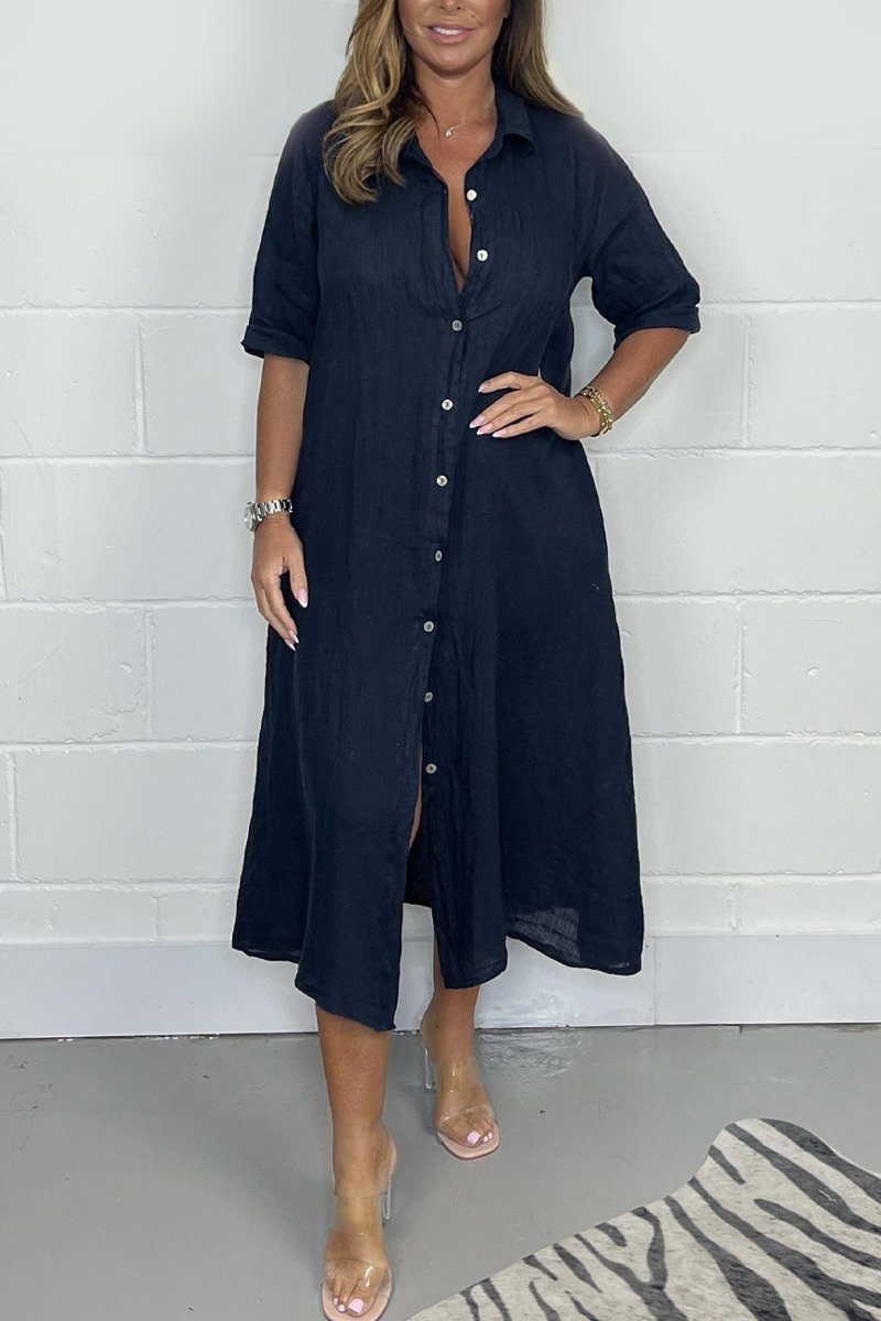 Linnen Button-Down Shirt Dress voor Dames