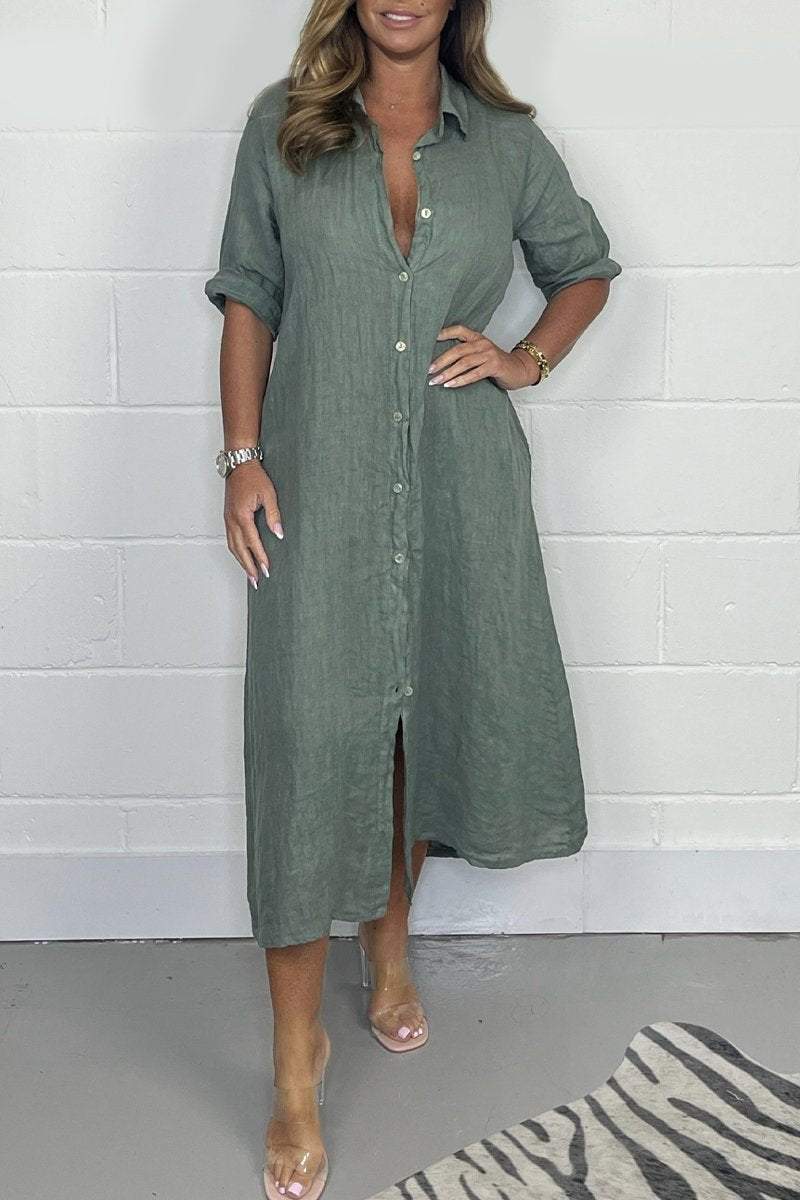 Linnen Button-Down Shirt Dress voor Dames