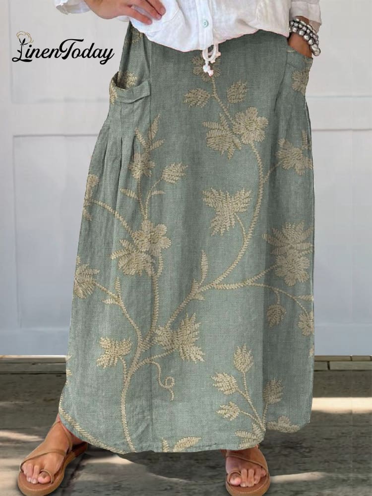 Linnen Maxi Rok met Bloemenprint voor Dames