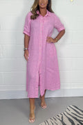 Linnen Button-Down Shirt Dress voor Dames
