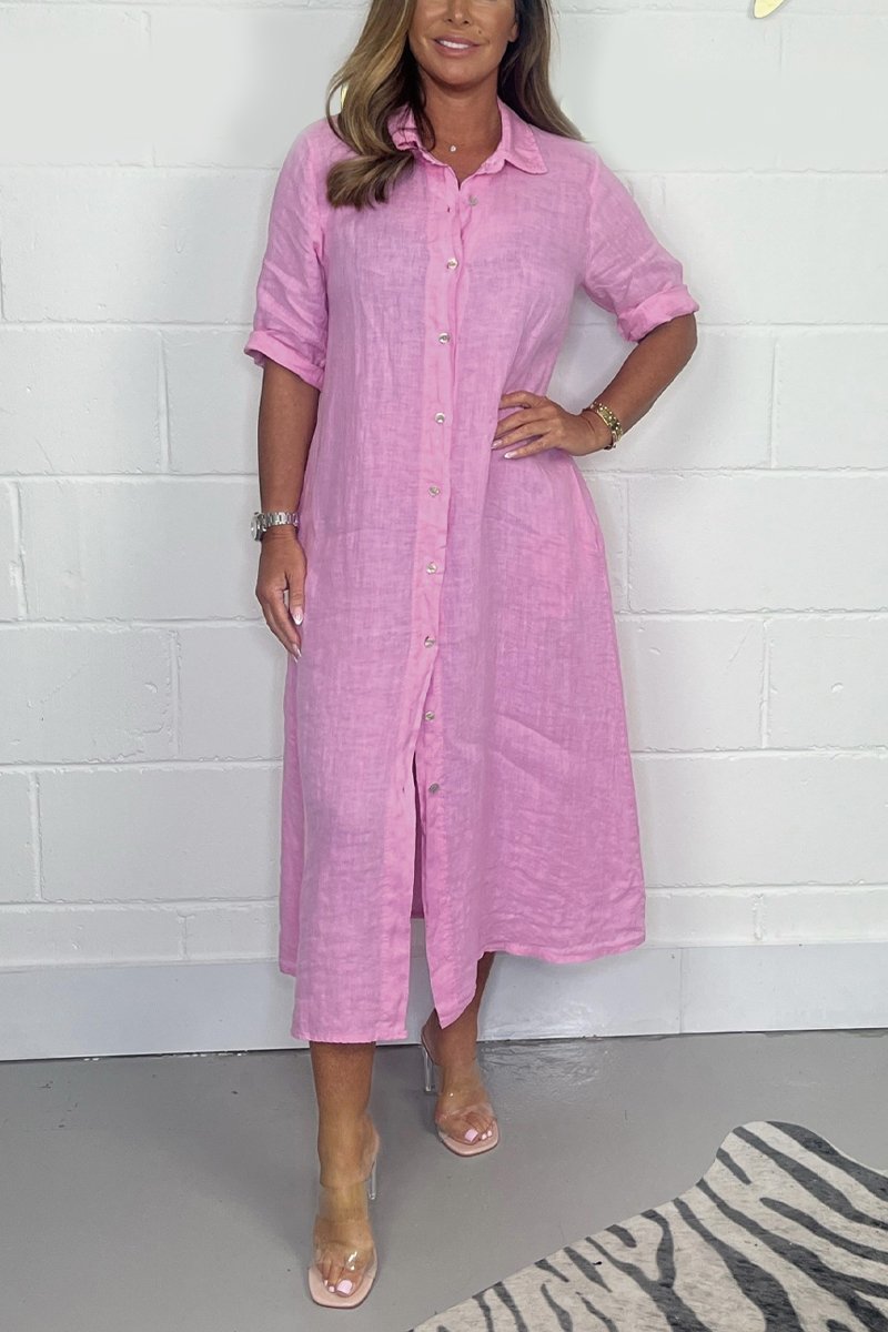 Linnen Button-Down Shirt Dress voor Dames
