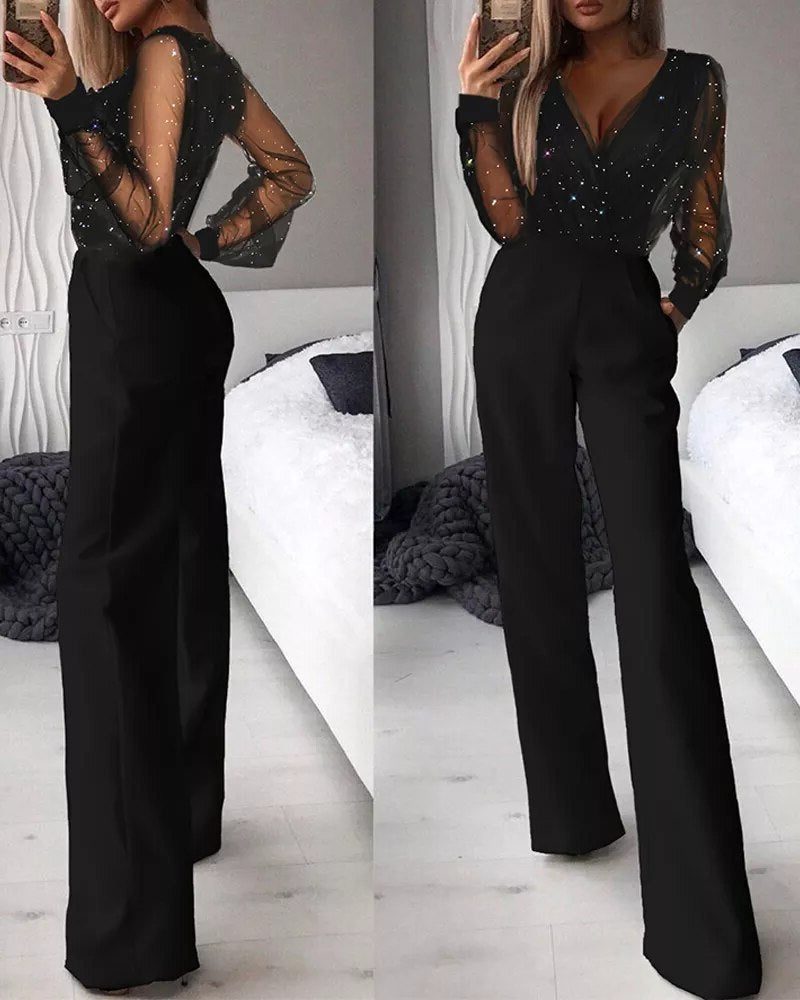 Jumpsuit met Glitterdetails en Lange Mouwen voor Dames