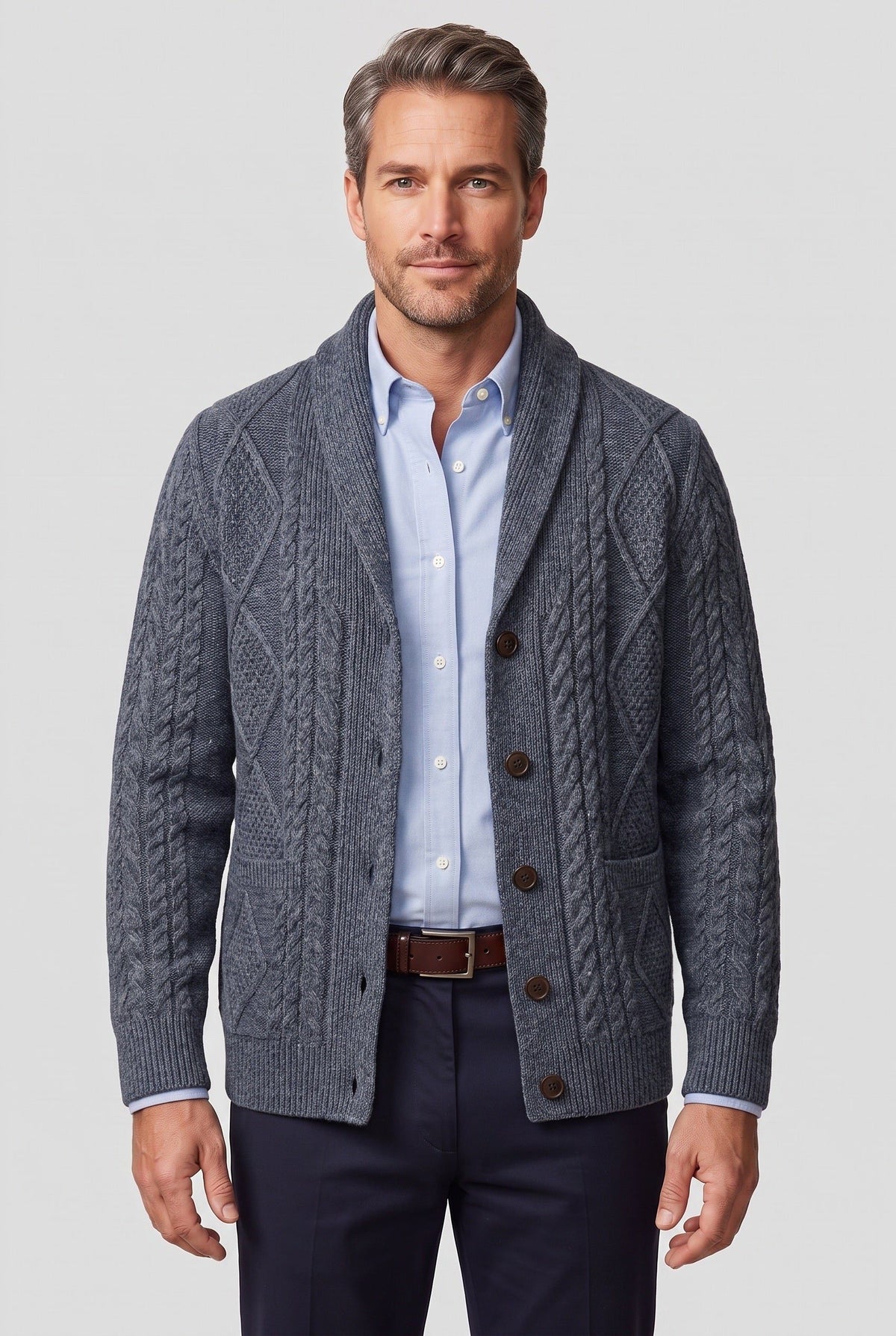 Kabelgebreid Cardigan met Knoopsluiting voor Heren - Grijs