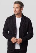 Kabelgebreid Cardigan met Knoopsluiting voor Heren - Zwart