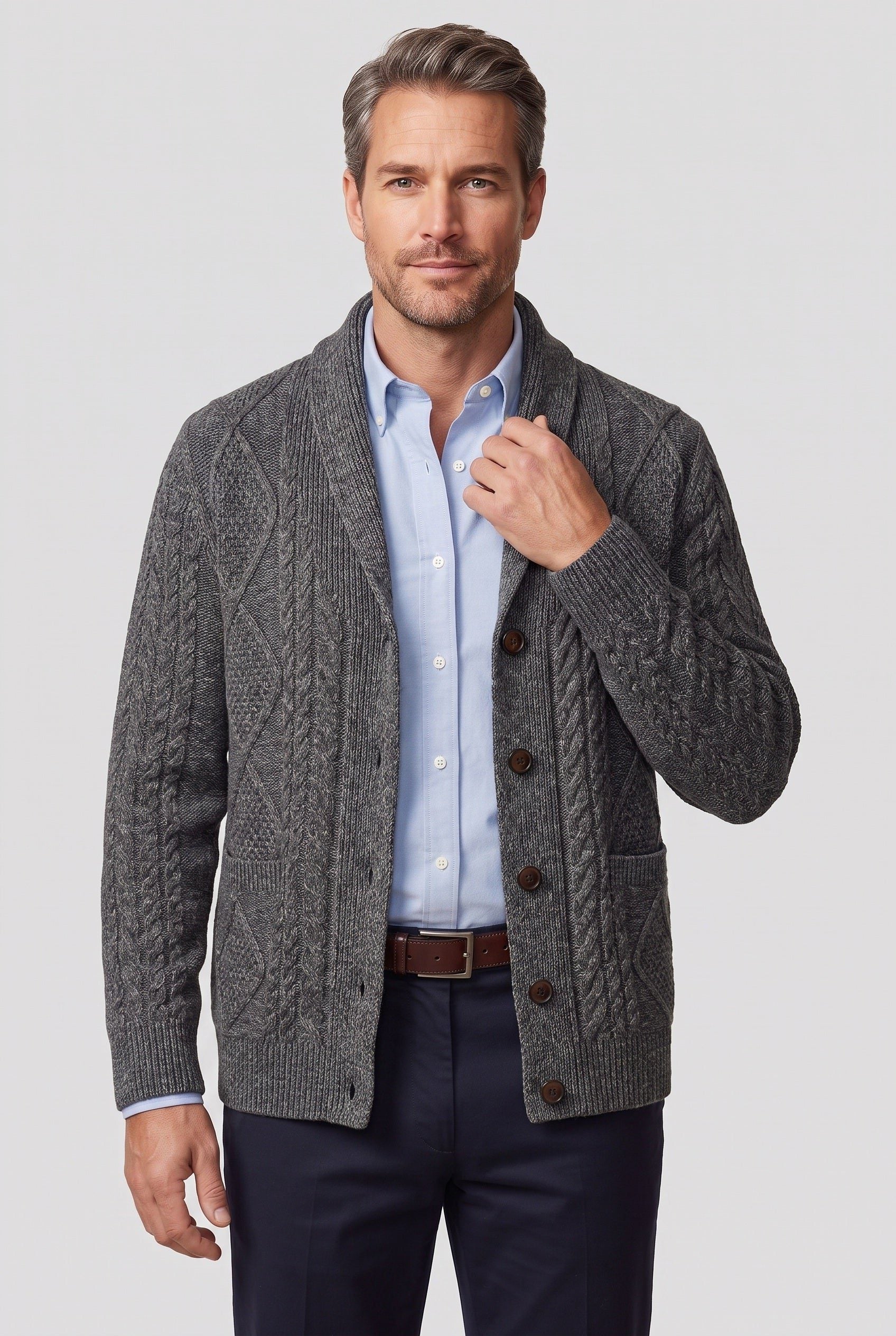 Kabelgebreid Cardigan met Knoopsluiting voor Heren - Donkergrijs