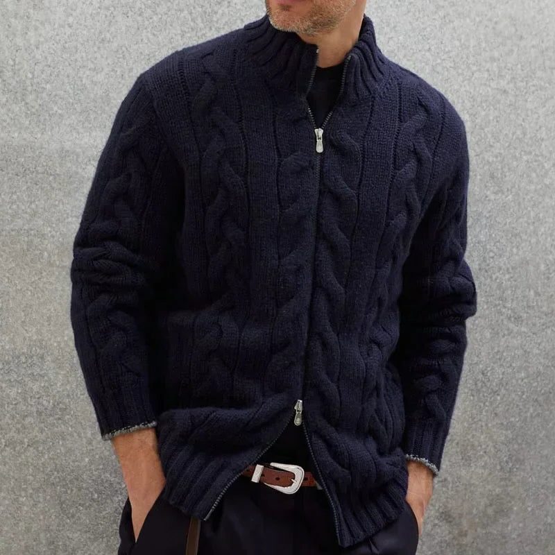 Kabelgebreide Cardigan met Opstaande Kraag voor Heren