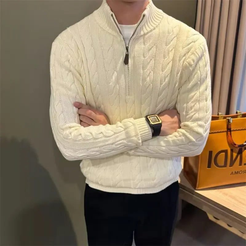 Kabelgebreide Cardigan met Opstaande Kraag voor Heren - View 8