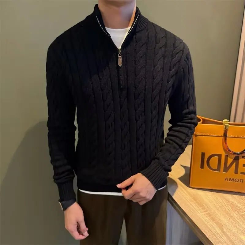 Kabelgebreide Cardigan met Opstaande Kraag voor Heren - View 13