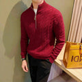 Kabelgebreide Cardigan met Opstaande Kraag voor Heren - Rood