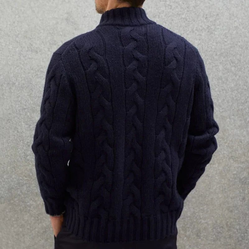 Kabelgebreide Cardigan met Opstaande Kraag voor Heren - View 2
