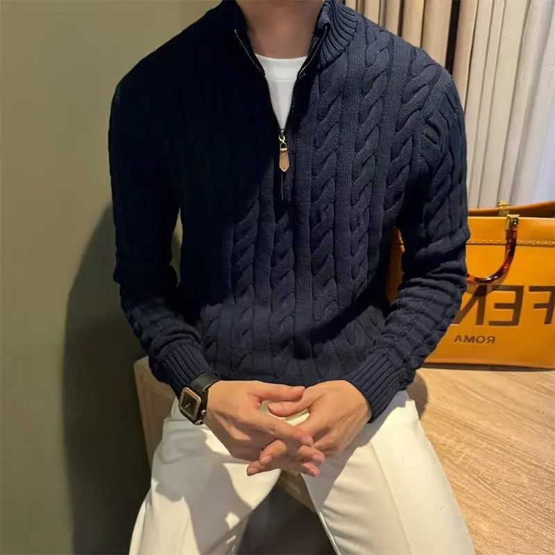 Kabelgebreide Cardigan met Opstaande Kraag voor Heren - View 3