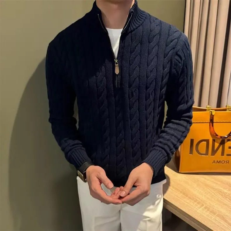 Kabelgebreide Cardigan met Opstaande Kraag voor Heren - View 4