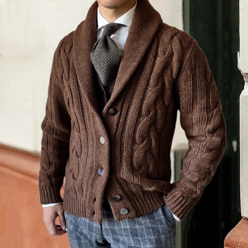 Kabelgebreide Cardigan met Reverskraag voor Heren - Bruin