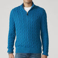 Kabelgebreide Trui met Ritssluiting voor Heren - Blauw
