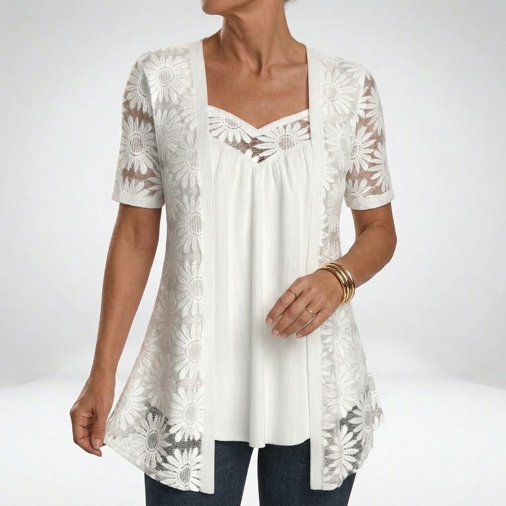 Kant Blouse met Korte Mouwen voor Dames - Wit