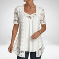 Kant Blouse met Korte Mouwen voor Dames - Wit