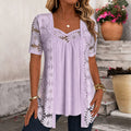 Kant Blouse met Korte Mouwen voor Dames - Licht violet