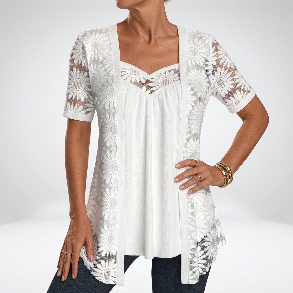 Kant Blouse met Korte Mouwen voor Dames - View 14